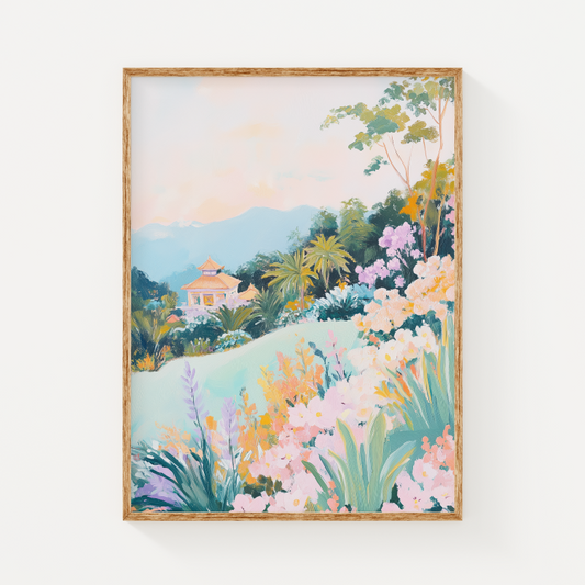 Bali Rice Field Art Print, Pastel Indonesia Wall Decor, Tropical Travel Poster, Southeast Asia Landscape, Tranquil Home Gift, Hotel Decor
